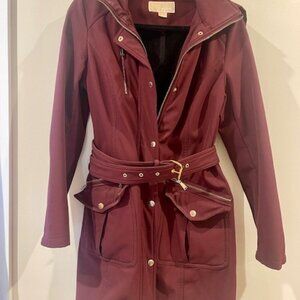 Micheal Kors Maroon Fleece Lined, Water Resistant Jacket with Gold Hardware